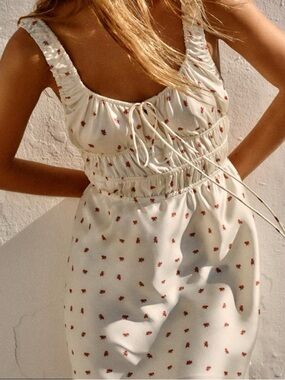 Zara Cream Dress with Red Floral Print